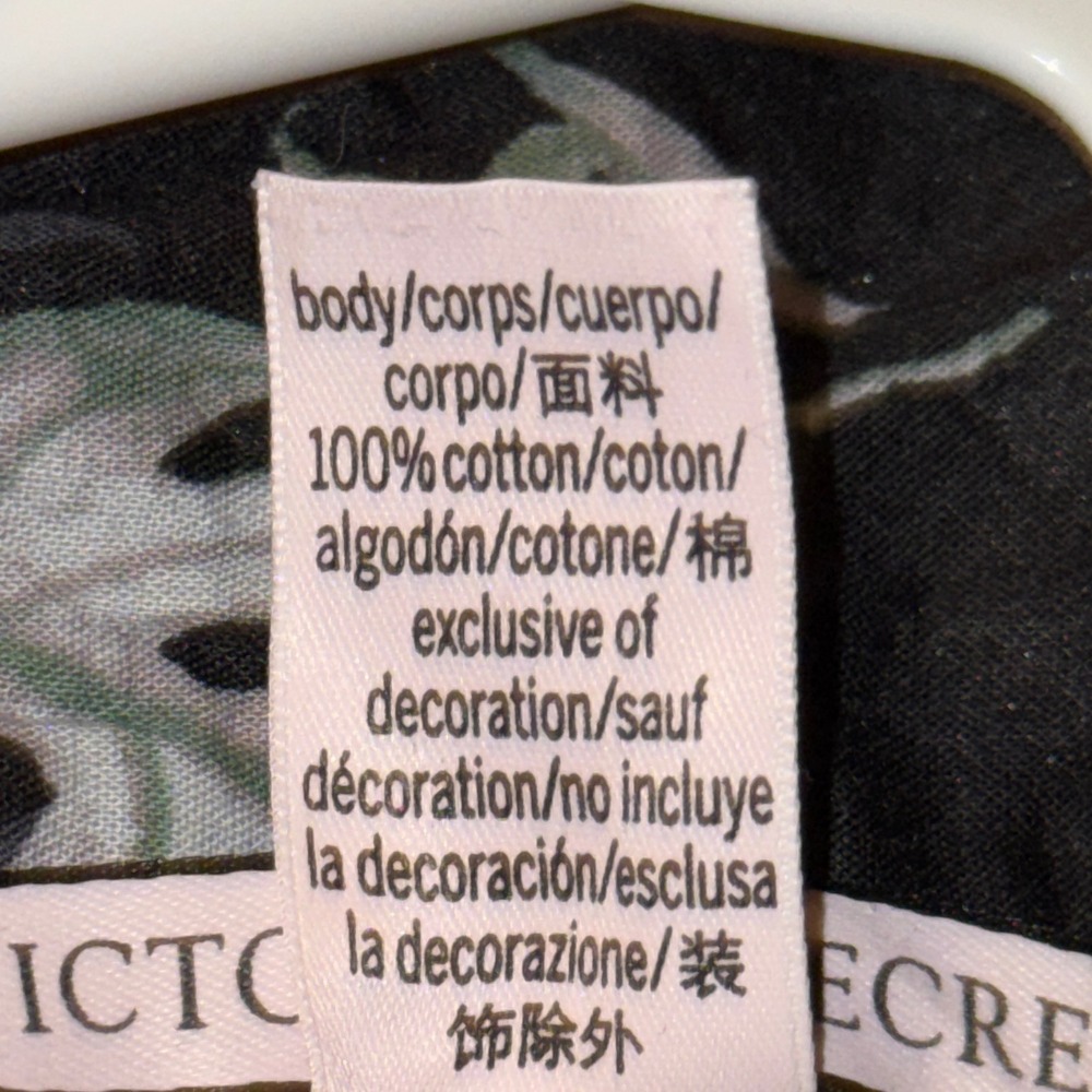 Victorias Secret Pajama Top Large Black Tropical Palm Leaf Cotton Button Down - Picture 7 of 7